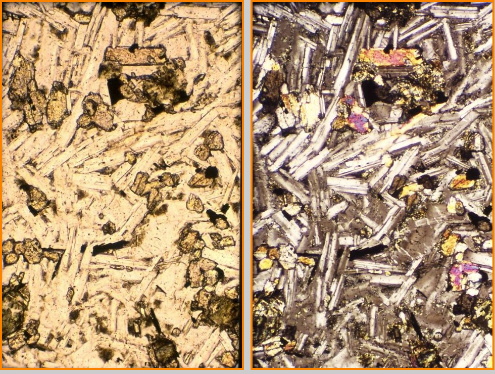 Basalt with Feldspar and Pyroxene.