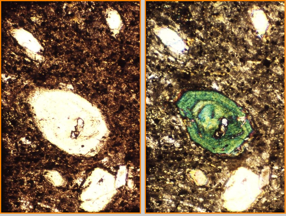 Augite showing growth zones.